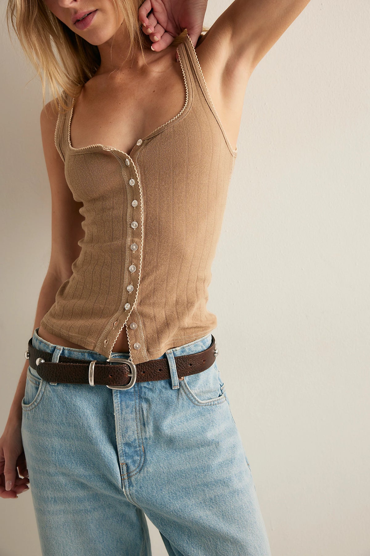 End Game Pointelle Tank - Oat Latte - view 3
